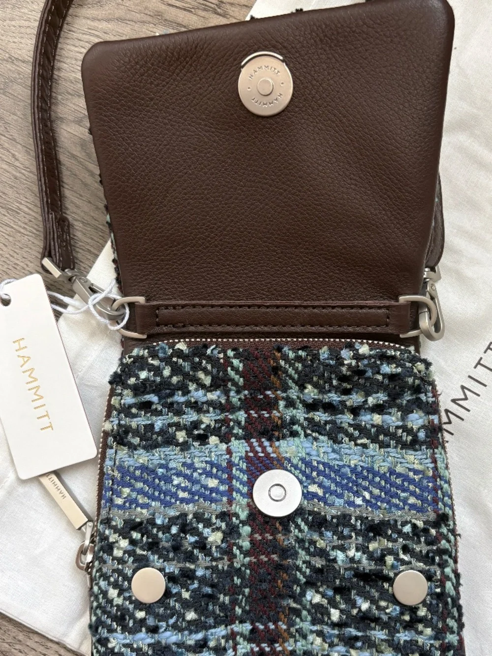 NWT Hammitt VIP Mobile Crossbody Bag in Blue Woven Waltz Pattern with Dust Bag